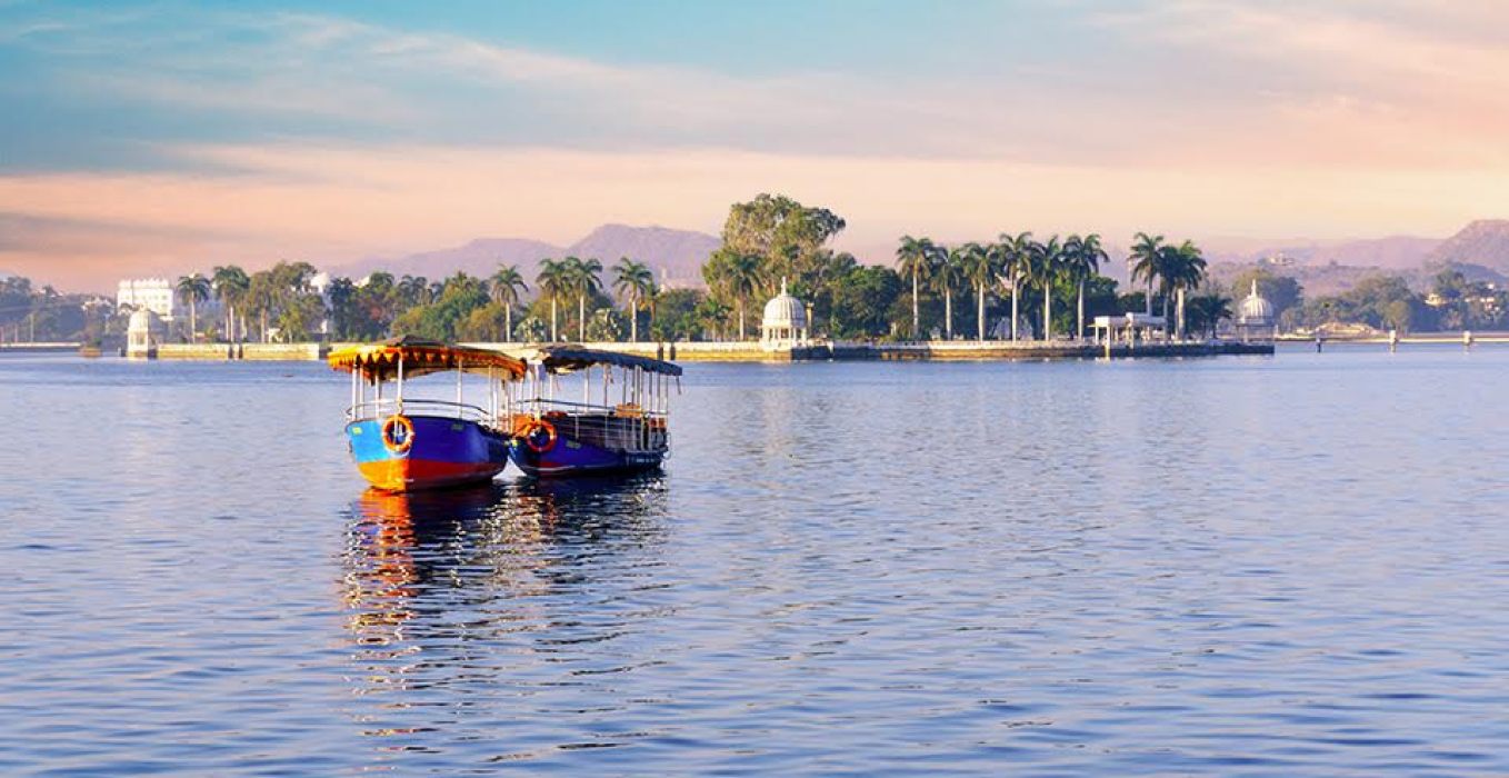 Summer morning boat on a calm lake